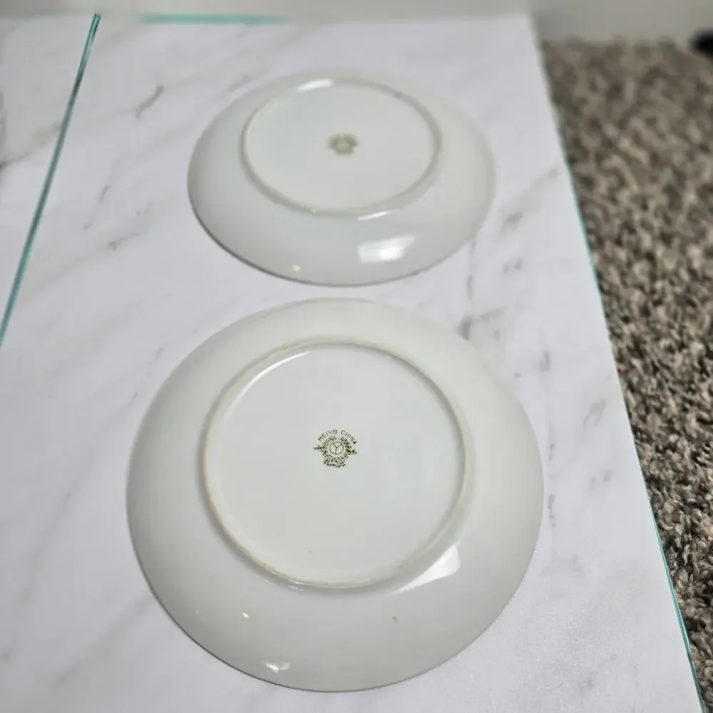 Vintage Meiyo China Nippon 1940s Silver Lithopane set of 4 plates 7 inch